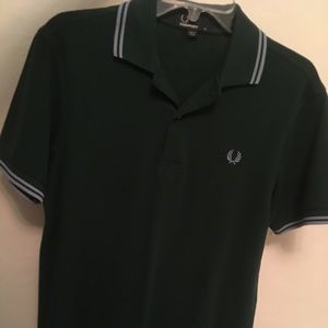 Fred Perry Polo Shirt XS Green With Blue Trim